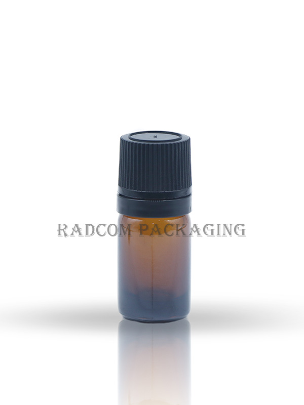 5ML Amber Glass Bottle With Black Type 1 Cap